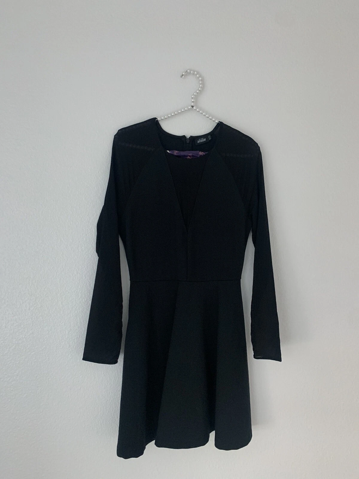 Abito corto Kate Spade Saturday 4 nero skater maglia manica lunga spesso