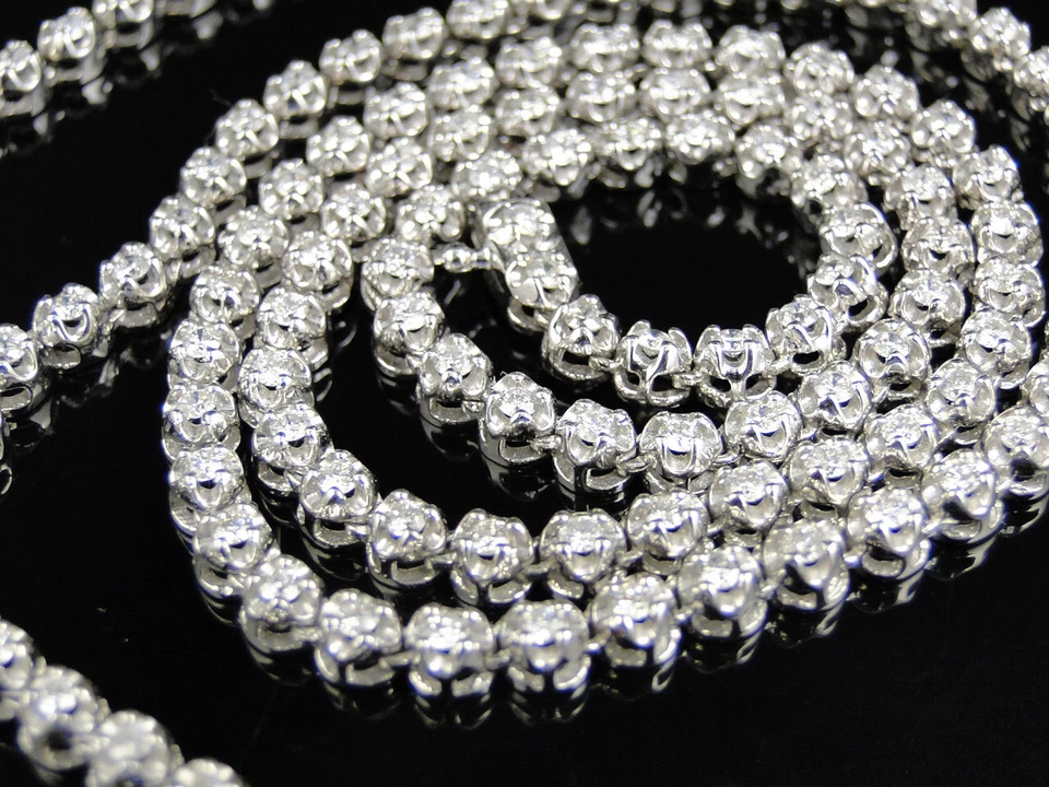 Mens Prong Set 1 Row Genuine Diamond Chain Necklace in 14k White Gold - Image 4 of 4