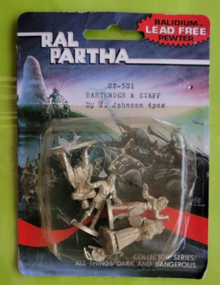 Ral Partha: Collector Series - Bartender and Staff  NIB 4 Miniatures