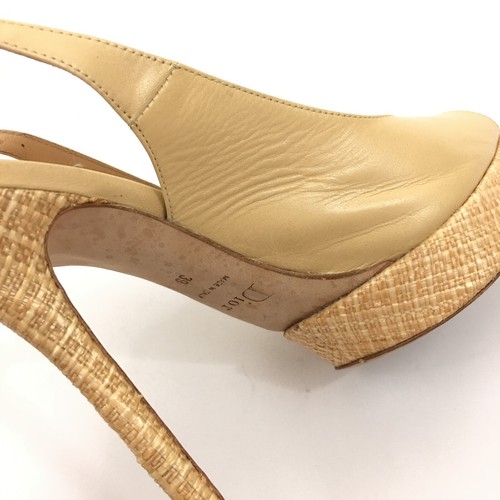 Dior Beige Slingback Leather Peep Toe Raffia Platform Heels Size EU 39 - Picture 11 of 13
