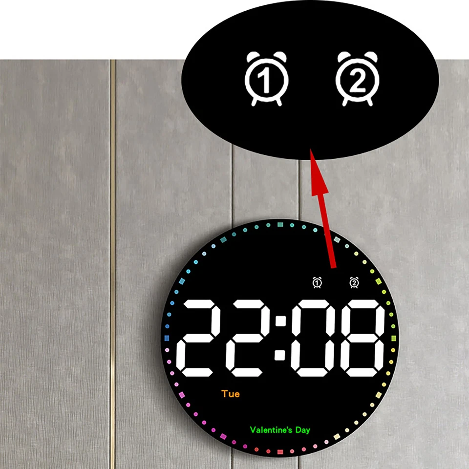 10" Digital Electronic Clock Calendar Large Display LED Wall Clock Decoration - Image 3 of 4