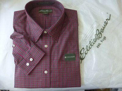 NWT Men's Eddie Bauer Shirt Tartan Red Plaid LS Size Large