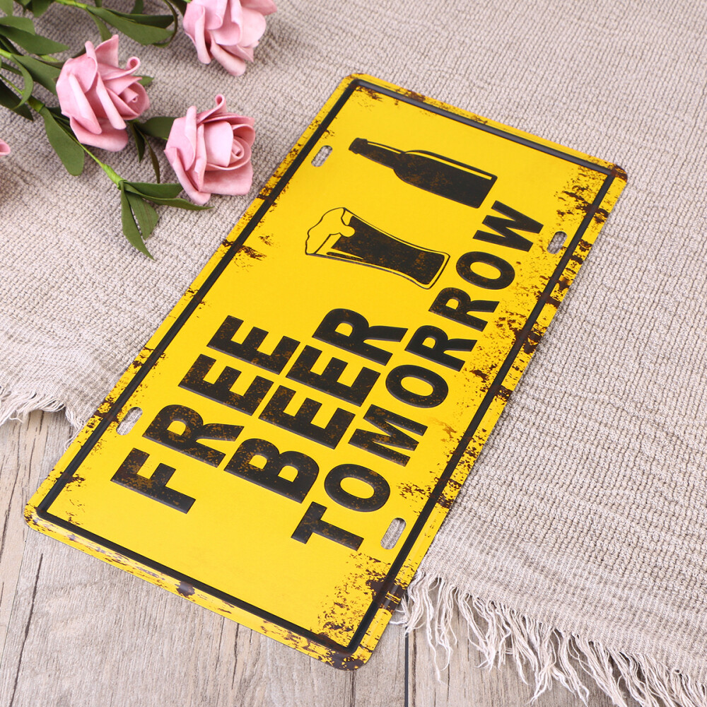 FREE BEER TOMORROW License Plate Metal Sign Modern Wall Art Bar Decor