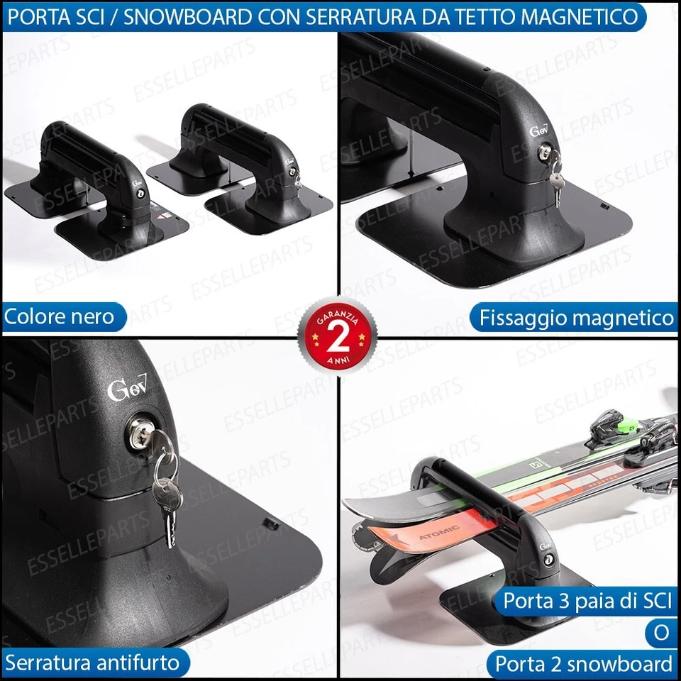 PORTA SCI PORTA SNOWBOARD MAGNETICI CON SERRATURA PER ALFA ROMEO STELVIO - Immagine 2 di 4