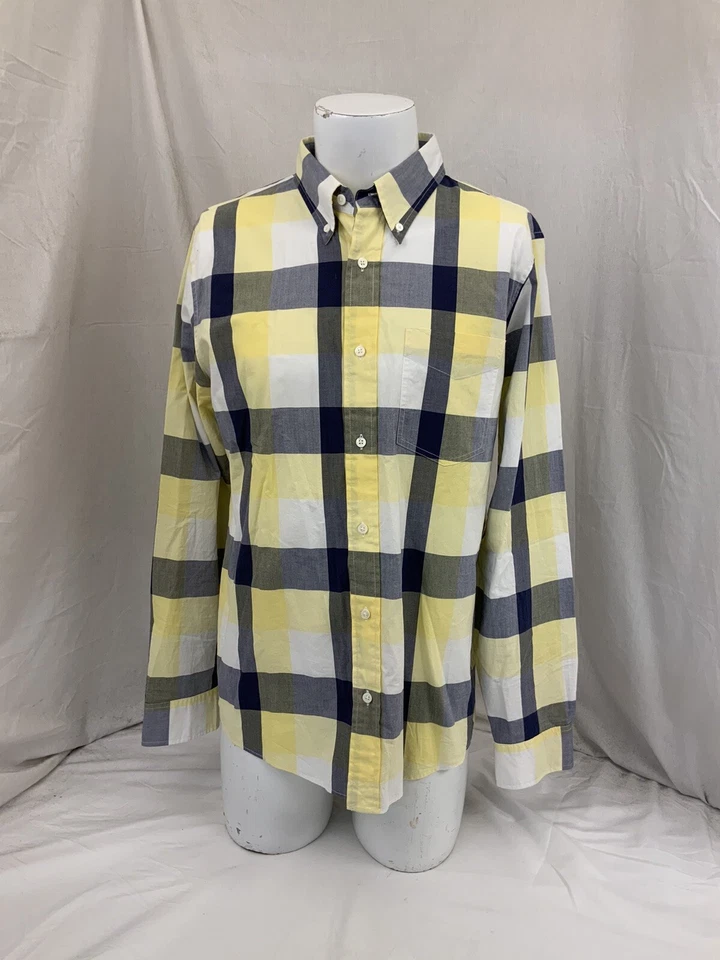 Jack Spade 牛津衬衫 L 灰色黄色格子棉纽扣曾经穿过 YGI R1-656 — 第 4/4 张图片