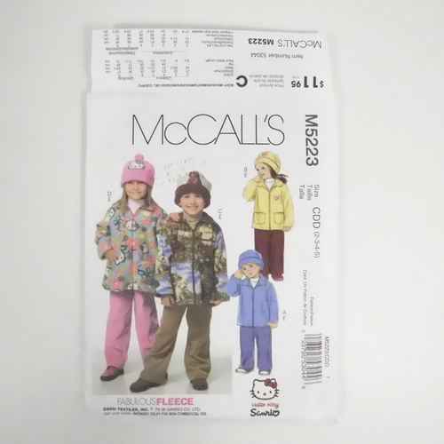 McCalls 5223 Childerns Jacket Pants Hat Outerwear Pattern Size 2-5 Uncut Sanrio - Picture 8 of 8