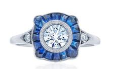 Round Brilliant Cubic Zirconia  Sapphire Halo Engagement Ring In 935 Silver