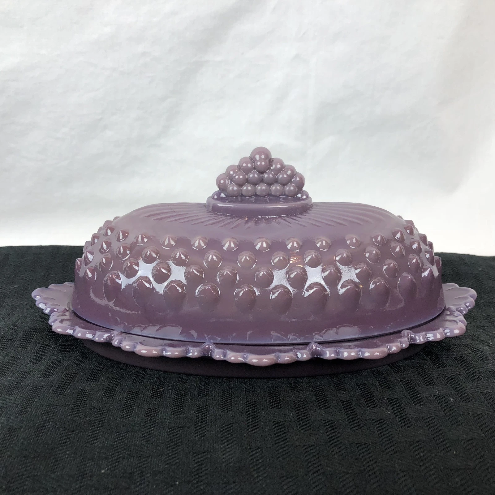 Mosser Glass Butter Dish Oval Eggplant Purple Hobnail Plum Gigi Fenton Mould