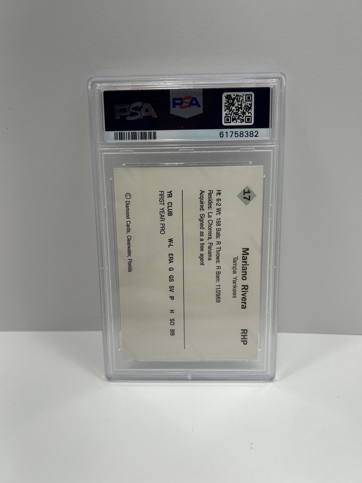 1990 Diamond Cards Tampa Yankees Mariano Rivera #17 PSA 9 view 2