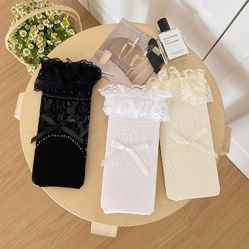 Sweet Lolita Bow Socks Lace Calf Socks Summer Mary Jane Stretch Fishnet Stocking - Picture 11 of 12