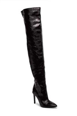 black sequin thigh high boots