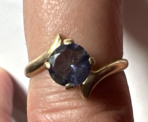 Bypass 10k Yellow Gold Tanzanite? Amethyst? Bypass Solitaire Ring Size 5.25