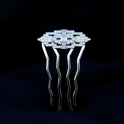 Peigne à Chignon Art Déco Géométrique Doré Avec Strass Blanc - Style Années 1920, Fabrication France