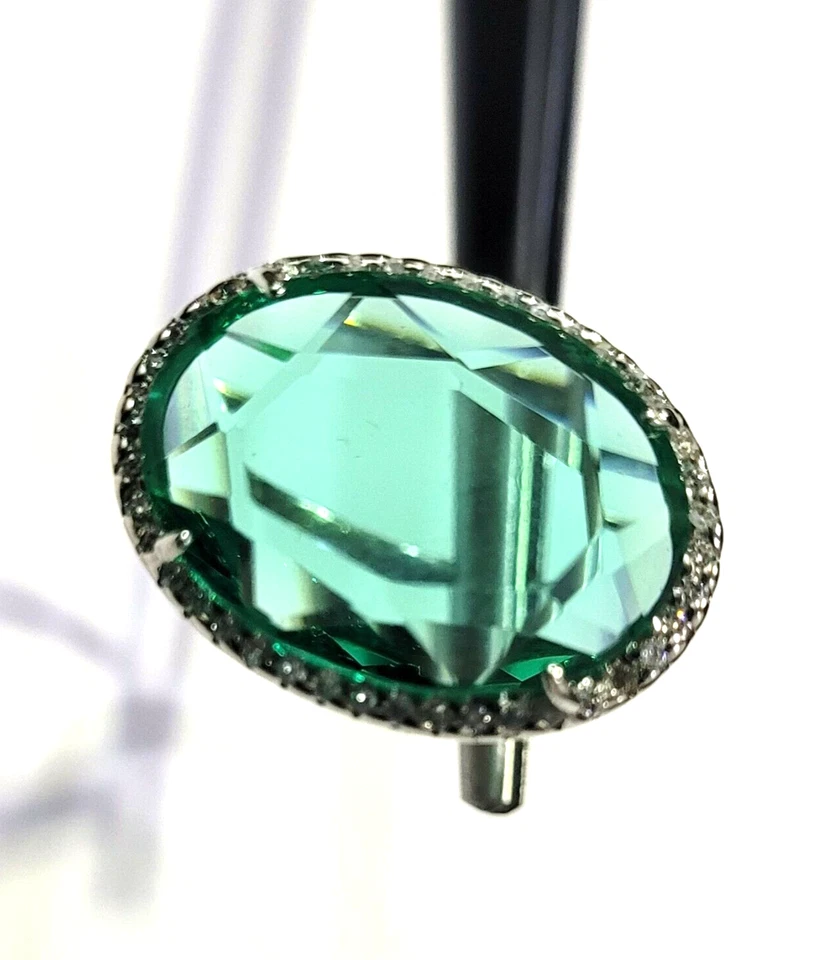 925 Argento Sterling Donna Misura Anello 7.75 Con Ovale Finta Verde Smeraldo Gem - Immagine 3 di 4
