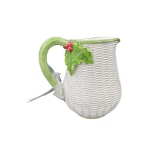 The Mane Lion Handcrafted Ceramic Pitcher With Holly Leaves & Red Berries