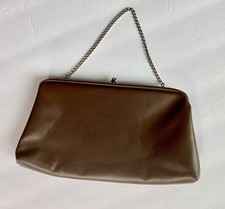 Vintage Brown Clutch Purse Handbag Gold Chain Handle 5.5  x10  8.5oz Faux Leather