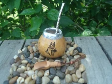 Argentina Mate Gourd- Hand Made- Shepherd Logo - Straw + Spoon BONUS- Yerba Mate