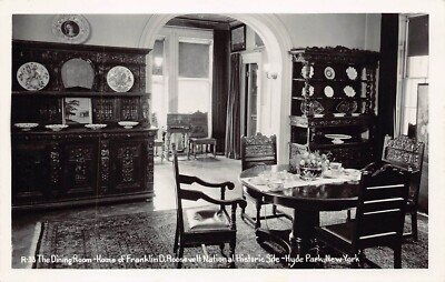 RPPC Springwood Estate Hyde Park New York Mansion Interior Photo Vtg Postcard V3