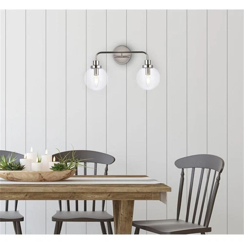 Living District Hanson 2-Light Metal Bath Sconce in Polished Nickel and Clear - Picture 2 of 7