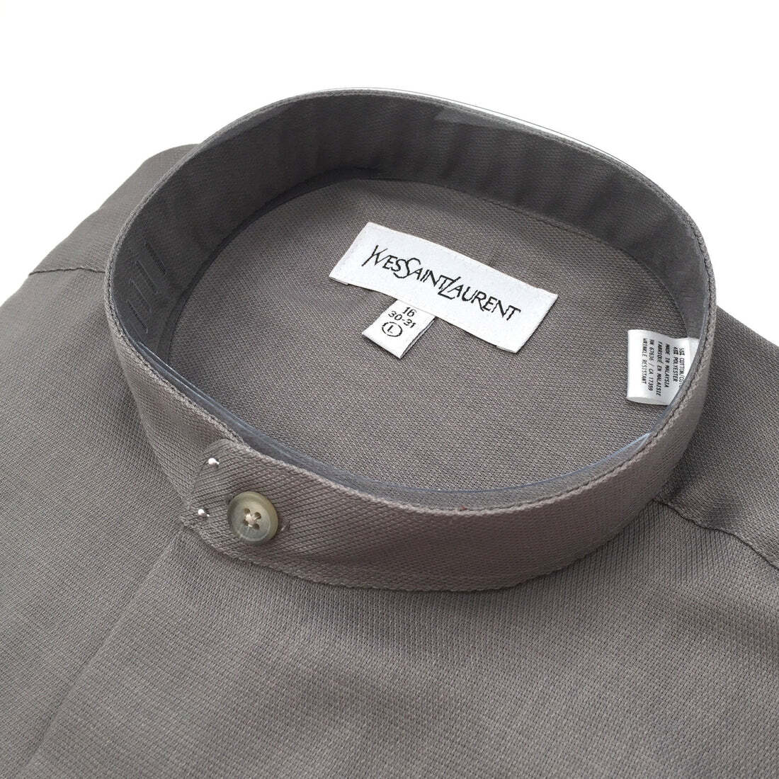 Abito camicia Yves Saint Laurent YSL vintage con bottoni colletto a fascia 16 grigio nuovo con etichette