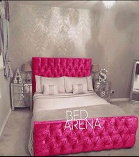 CRUSHED VELVET CHESTERFIELD BED SINGLE DOUBLE KING +  MATTRESS FREE P&P