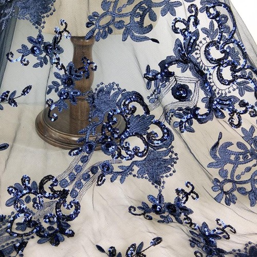 90*120CM Shiny Sequins Mesh Embroidery Lace Fabric DIY Glitter for Dress Costume - Picture 4 of 14