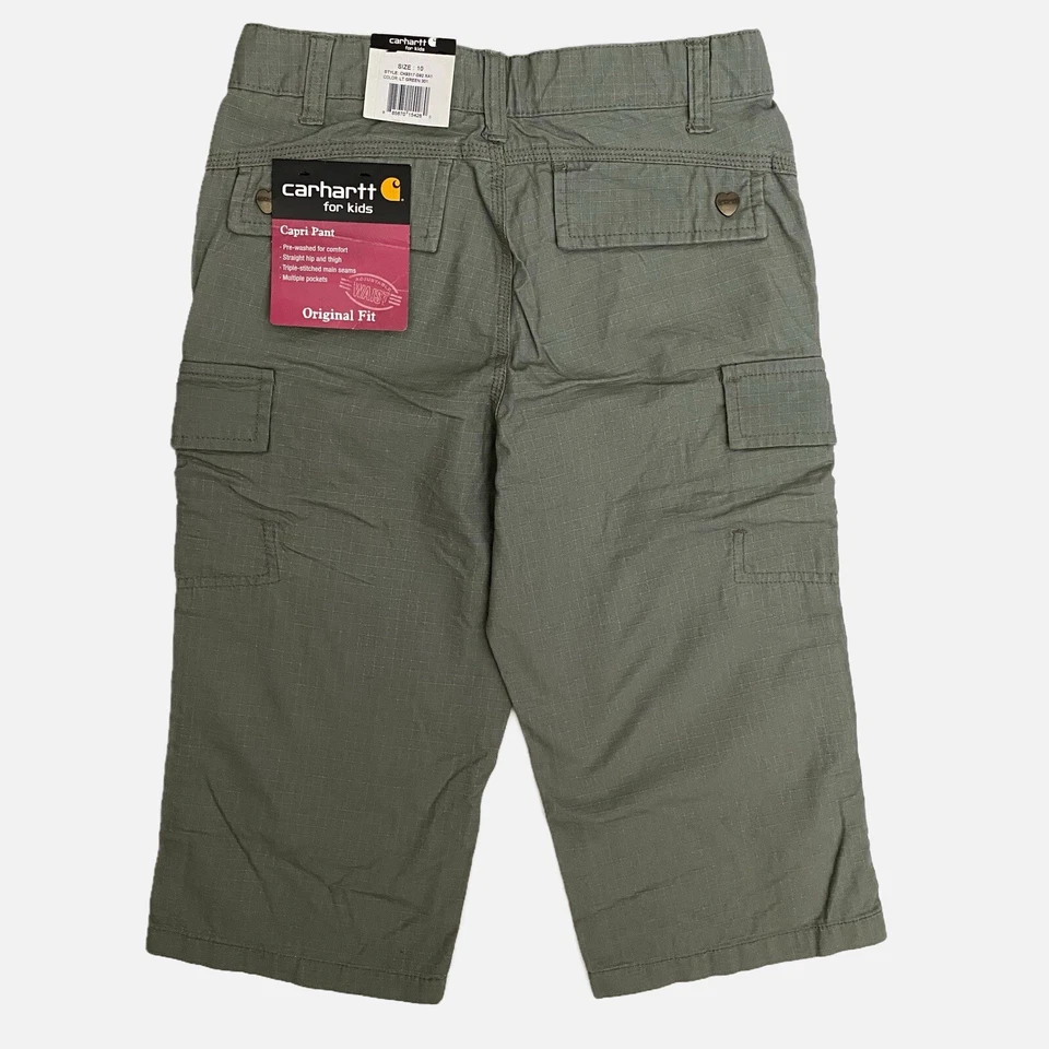 Pantalones Capri Carhartt Niños Niña’s 10 Verde Bordado Cómodo Pantalones Cortos Largos Carga Foto 2 de 4