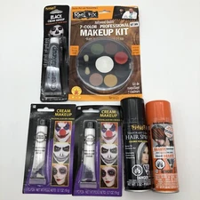 Assorted Halloween Makeup LOT Black White 7-Color Kit ~ Hair Color Black Orange