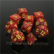 NEW 10 Mercury Red Black Speckled Dice Set in Tube D&D RPG Game D20 D12 D8 D4 +