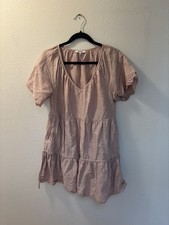 Madewell Blush Pink Tiered Mini Dress Size M Pink Linen Blend Dress with Pockets