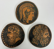 3 X MARCUS DESIGNS GREEK COIN PLAQUES ZEUS POSEIDON ATHENA DECORATIVE HANGING