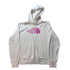 The North Face Hoodie Womens Medium White Pink Logo Pullover Sweatshirt Fleece