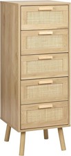Finnhomy Rattan Chest of Drawers Bedroom, Tall Chester Drawers with 5 Hand Made