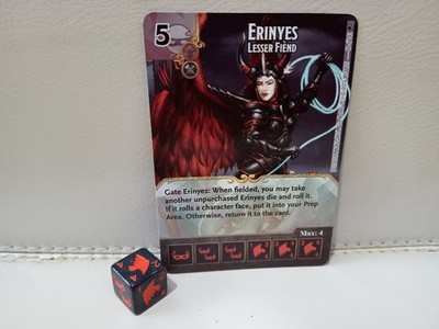 Dice Masters - D&D - Faerun Under Siege - Erinyes - Lesser Fiend und Würfel