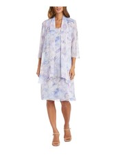 R&M RICHARDS Womens Light Blue Lined Open Front 3/4 Sleeve Sleeveless Dress 4