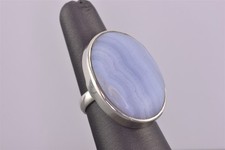 Sterling Silver 31mm Oval Blue Lace Agate Statement Band Ring 13g 925 Sz: 7