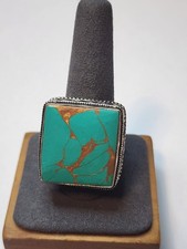 Vintage Sterling Silver Square Turquoise Marbled Ring Sz-10 3141