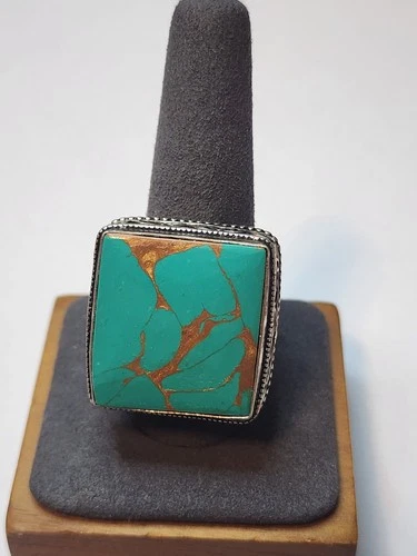 Vintage Sterling Silver Square Turquoise Marbled Ring Sz-10 #3141