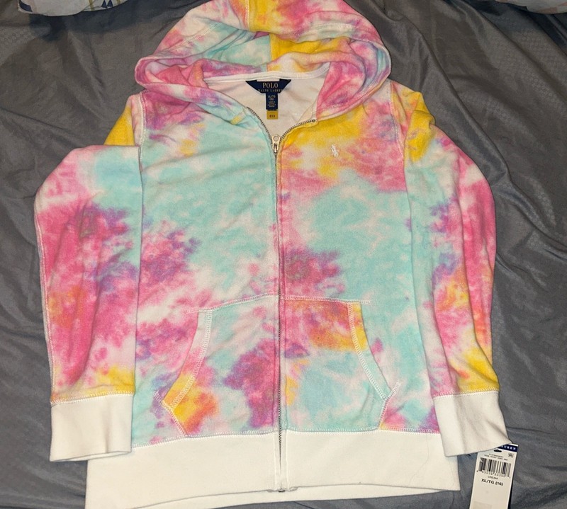 NWT Polo Ralph Lauren Tie-dye Girls Terry Hoodie Size Large (16)