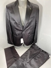 Manuel Ritz Mens 2pc Suit Jacket Pants Black/Red Size 44/40W Two-Tone Satin