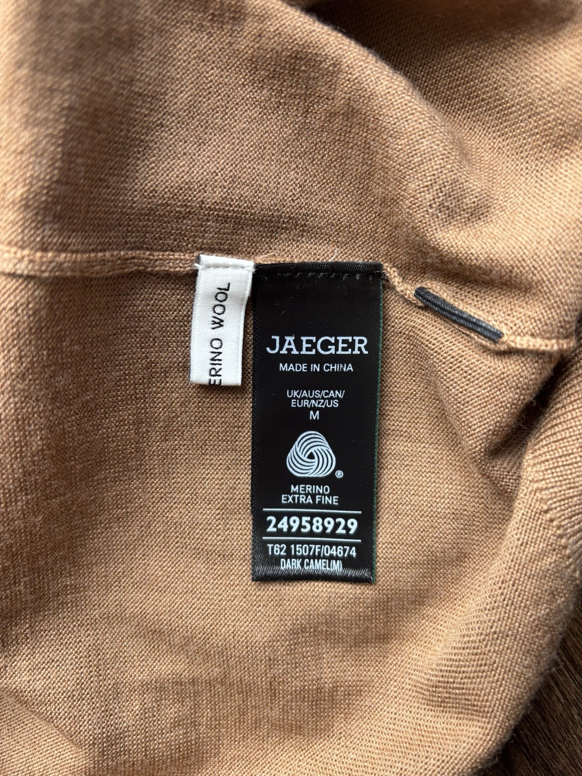 Jaeger 100percent Extra Fine Merino Wool UK (M) 38” Chest “Dark Camel” BNWOT RRP £89 image 10