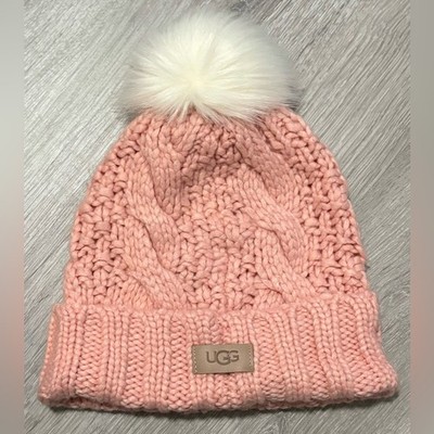 UGG Cable Knit Pink/White Pom Beanie Winter Hat | eBay display picture 1