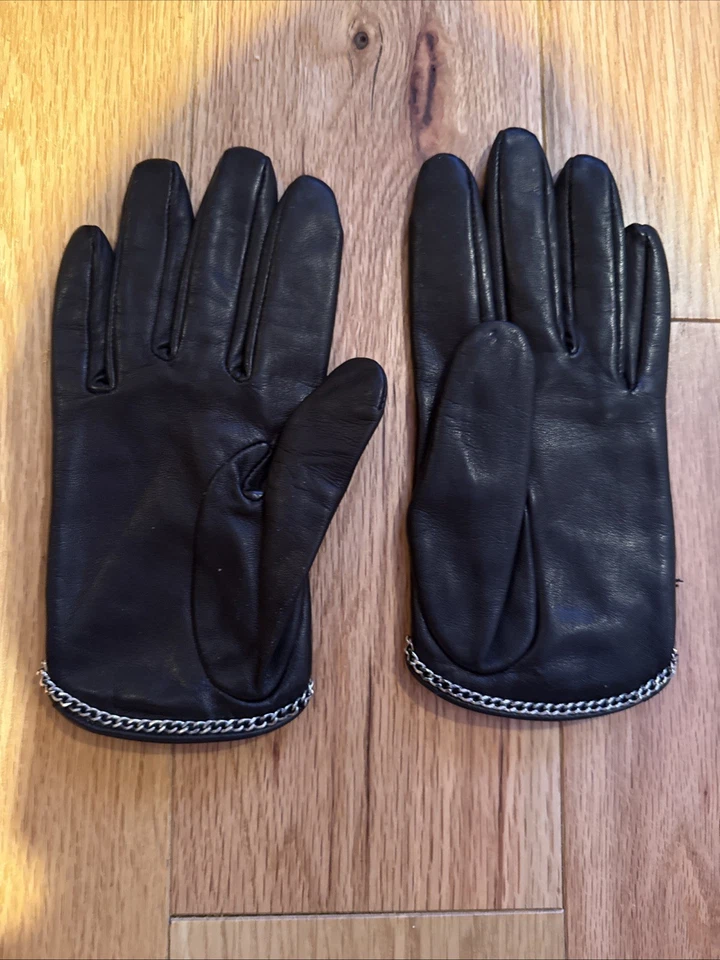 Guantes de cuero negros Carolina Amato - talla 7,5 NUEVO Foto 2 de 4