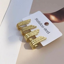 Edelstahl Halbcreolen-Ohrstecker Mehrreihig U-Design, Damen Ohrringe, Gold-Farbe