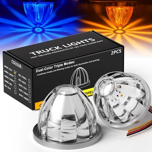 2x LED Watermelon Lights Amber Blue Dual Color Truck Trailer Marker Lights 12V