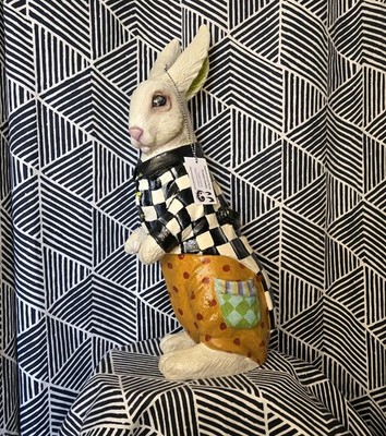 My Own 19'' Hand Painted Whimsical Easter Bunny w/ B&W Checkerboard Check Coat