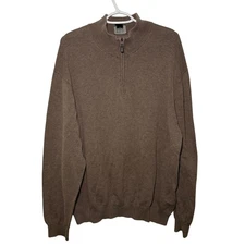 JOS A BANK Mens XL Brown 100% Pima Cotton Quarter Zip Sweater Preppy Classic