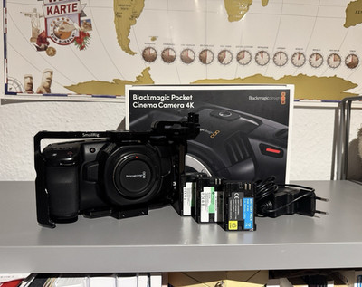 Blackmagic Design Pocket Cinema Camera 4K + Zuberhörpaket: SmallRig Cage, Akkus