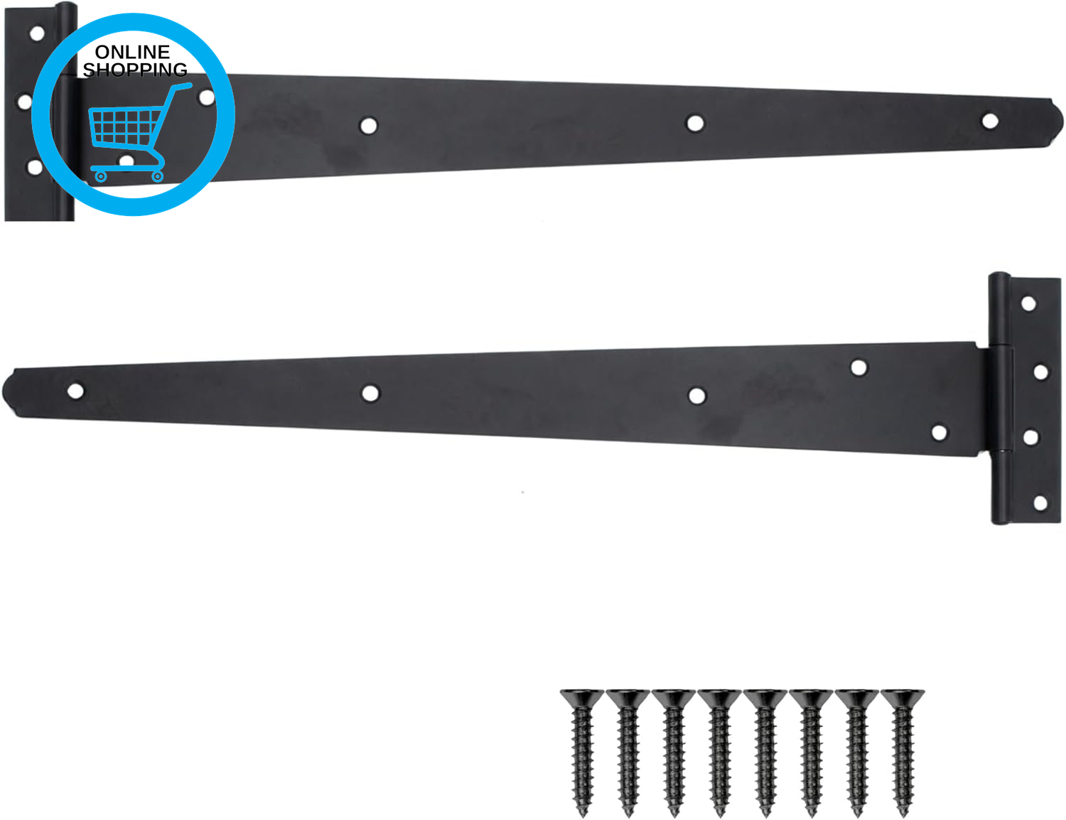 2 Pack 450Mm (18"") T-Hinges Black Japanned, Heavy Duty Metal Tee Hinges with Rus