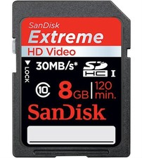 SanDisk Extreme SD SDHC HD Video 8GB Memory Card 30MB/s